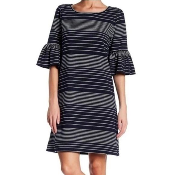 Max Studio Ruffled Short Bell Sleeve Striped Dress Size Small - Picture 1 of 10